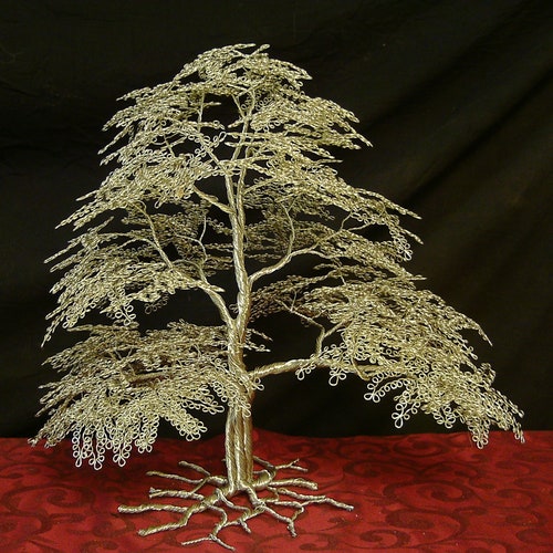 2 Foot Tall Silver Wire Tree Sculpture on Obsidian Base One Etsy