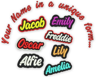 Custom Embroidered Patch Badge Freehand Border 3.5" Iron On Sew On Name Patch Personalized School for Bag Jacket Jeans Black Background