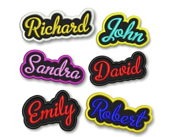 Custom Embroidered Patch Badge Freehand Border Iron On Sew On Name Patch Personalized School for Bag Jacket Jeans Black Background