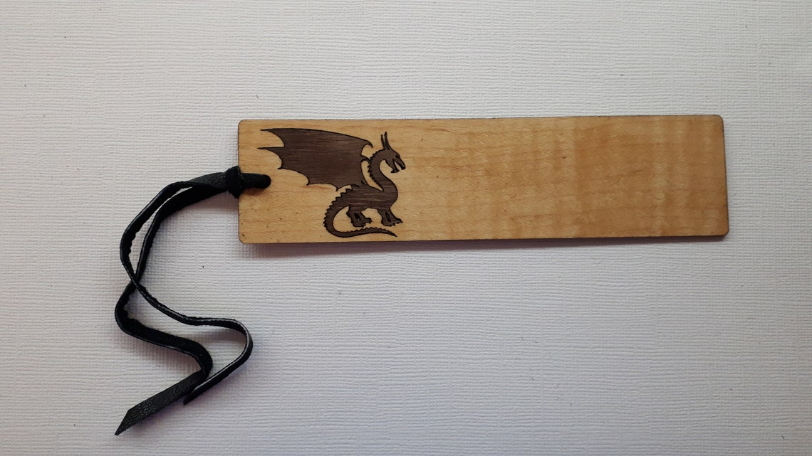 Wood laser cut bookmarks Dragon inlay personalization Etsy
