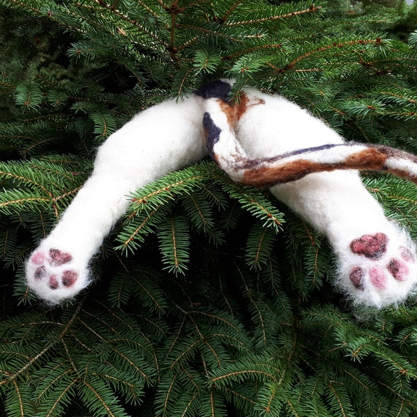 Felted disappearing cat ornament