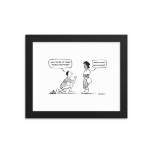 Framed "Pickleball Proposal" Cartoon by New Yorker cartoonist Lisa Rothstein - Perfect for Valentine's Day!