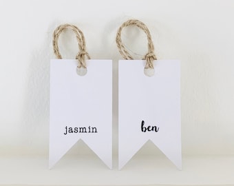 Personalised Gift Tags - White Name Labels - Wedding Favour Tags - Place Names - Baby Shower Tags - Birthday Gift Tags with Twine