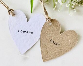 Heart Name Tags - Wedding Favour Tags - Place Names - Baby Shower Tags - Thank You Tags - Hen Do Tags - Kraft or White