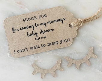 Baby Shower Favour Tags - Simple Minimalist Kraft Thank You Tags - Sleepy Eyes - Rustic Gift Tags with Twine