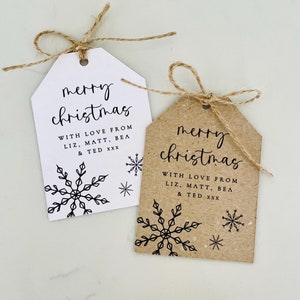 Etichette regalo personalizzate con fiocco di neve di Natale - Etichette regalo - Etichette per bagagli - Etichette per la famiglia - Kraft - Bianco - Piccolo - Medio - Grande - Spago