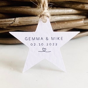 Mini etichette bomboniere a forma di stella bianca con spago - Etichette di ringraziamento per matrimonio - Monocromatiche - Minimaliste - Semplici