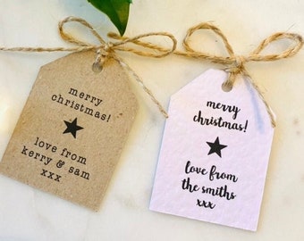 Personalised Christmas Gift Tags - Scandi Luggage Tag Present Labels - Kraft Brown or White
