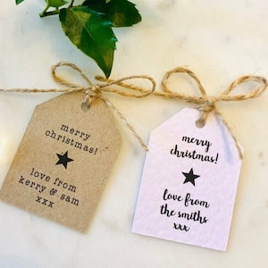 Personalised Christmas Gift Tags - Scandi Luggage Tag Present Labels - Kraft Brown or White