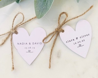 Moderne etichette per bomboniere a forma di cuore con spago - Etichette di ringraziamento per matrimoni - Monocromatiche - Minimaliste - Semplici