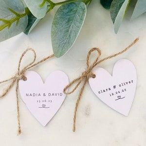 Modern Heart Shaped Wedding Favour Tags with Twine - Wedding Thank You Tags - Monochrome - Minimalist - Simple