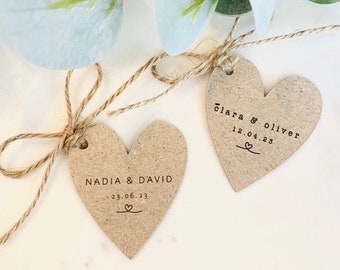 Modern Kraft Heart Shaped Wedding Favour Tags with Twine - Wedding Thank You Tags - Monochrome - Minimalist - Simple