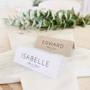 Tarjetas de lugar para bodas - Nombres de lugares - Decoración de mesa - Marrón kraft o blanco - Diseño rústico minimalista y sencillo