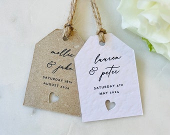Personalised Wedding Favour Tags – Heart Cut Out, Luggage Style