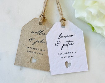 Wedding Favour Tag with Heart Cut Outs — Mini Luggage Tags — Thank You Tags — Baby Shower Tags — Hen Do Tags — Kraft Brown or White