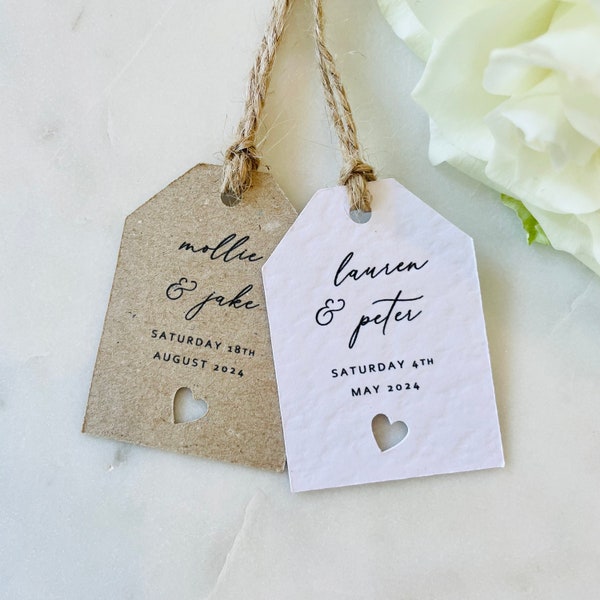 Wedding Favour Tag with Heart Cut Outs — Mini Luggage Tags — Thank You Tags — Baby Shower Tags — Hen Do Tags — Kraft Brown or White