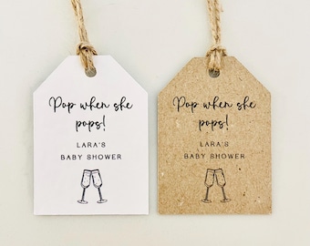 Baby Shower Favour Tags: Pop When She Pops Thank You Labels, Kraft or White