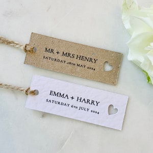 Etichette per bomboniere rettangolari con ritagli a forma di cuore - Etichette di ringraziamento per matrimonio - Etichette regalo per matrimonio - Baby shower - Addio al nubilato