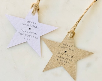Personalised Christmas Gift Tags - Scandi - Star Shape - Kraft Brown or White