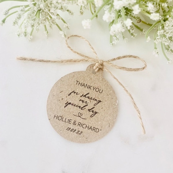 Modern Round Kraft Brown Calligraphy Wedding Favour Tags With Twine - Wedding Thank You Gift Tags