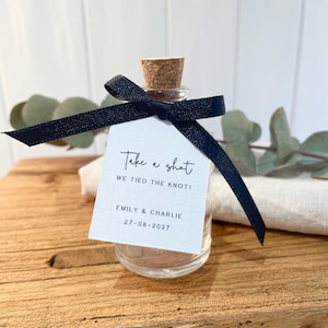 Personalised Wedding Favour Tags | Take a Shot We Tied the Knot | Shot Bottle Tags with Ribbon