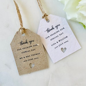 Wedding Favour Tag with Heart Cut Outs — Mini Luggage Tags — Thank You Tags — Baby Shower Tags — Hen Do Tags — Kraft Brown or White