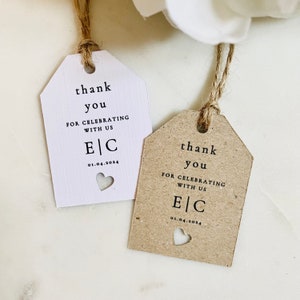 Wedding Favour Tag with Heart Cut Outs — Mini Luggage Tags — Thank You Tags — Baby Shower Tags — Custom Tags — Kraft Brown or White