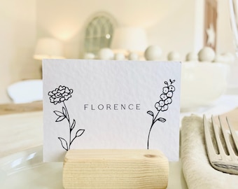 Place Cards — Floral Wildflower Name Labels — Wedding Place Names — Kraft or White