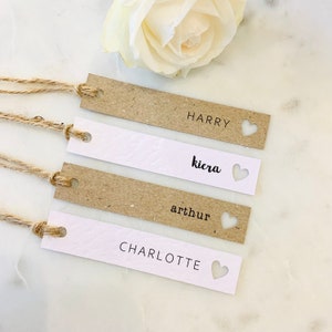 Personalised Cut Out Heart Gift Tags - Kraft Brown or White Tags - Wedding Favour Tags - Baby Shower Tags - Birthday Custom Tags with Twine