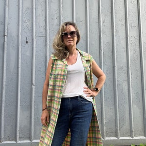 Vintage Arkin Collection Seersucker Plaid Shirt Dress, size XL