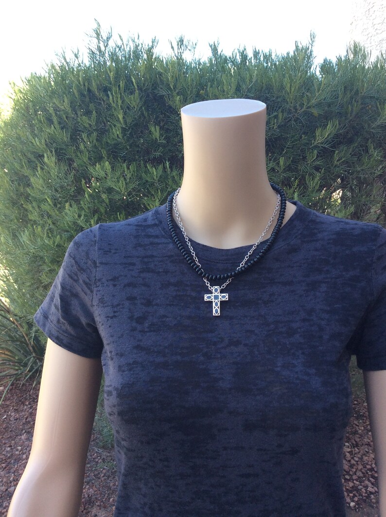 Onyx Necklace with Sterling Silver Cross