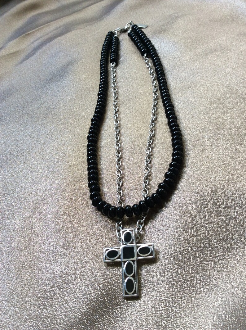 Onyx Necklace with Sterling Silver Cross