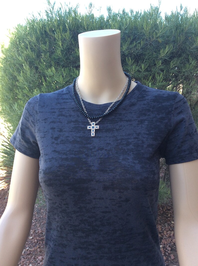 Onyx Necklace with Sterling Silver Cross