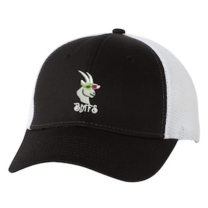 Grateful Sweats trucker cap BMFS inspired Goat in Glasses design Embroidered, Snap closure, black-white
