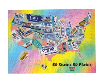 Grateful Sweats 500 piece BMFS puzzle States and Plates Puzzle States and Plates Billy themed license plates design from my Grateful shop