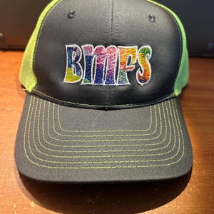 BMFS Fuzzy Rainbows trucker cap graphite - neon yellow by Grateful Sweats trucker Cap Unique Billy lot cap BMFS trucker cap Grateful shop