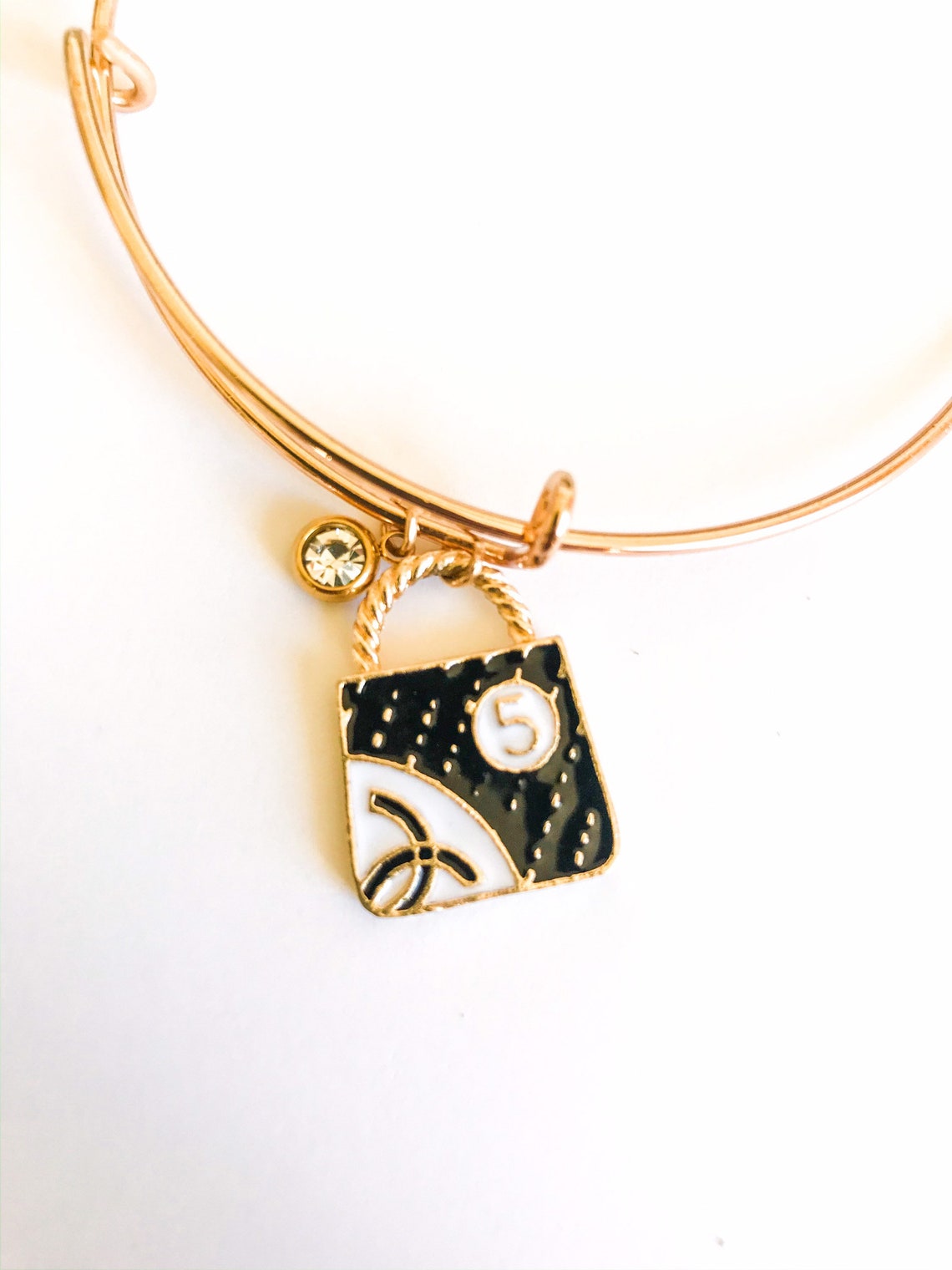 Black designer bag charm bracelet // free US shipping Etsy