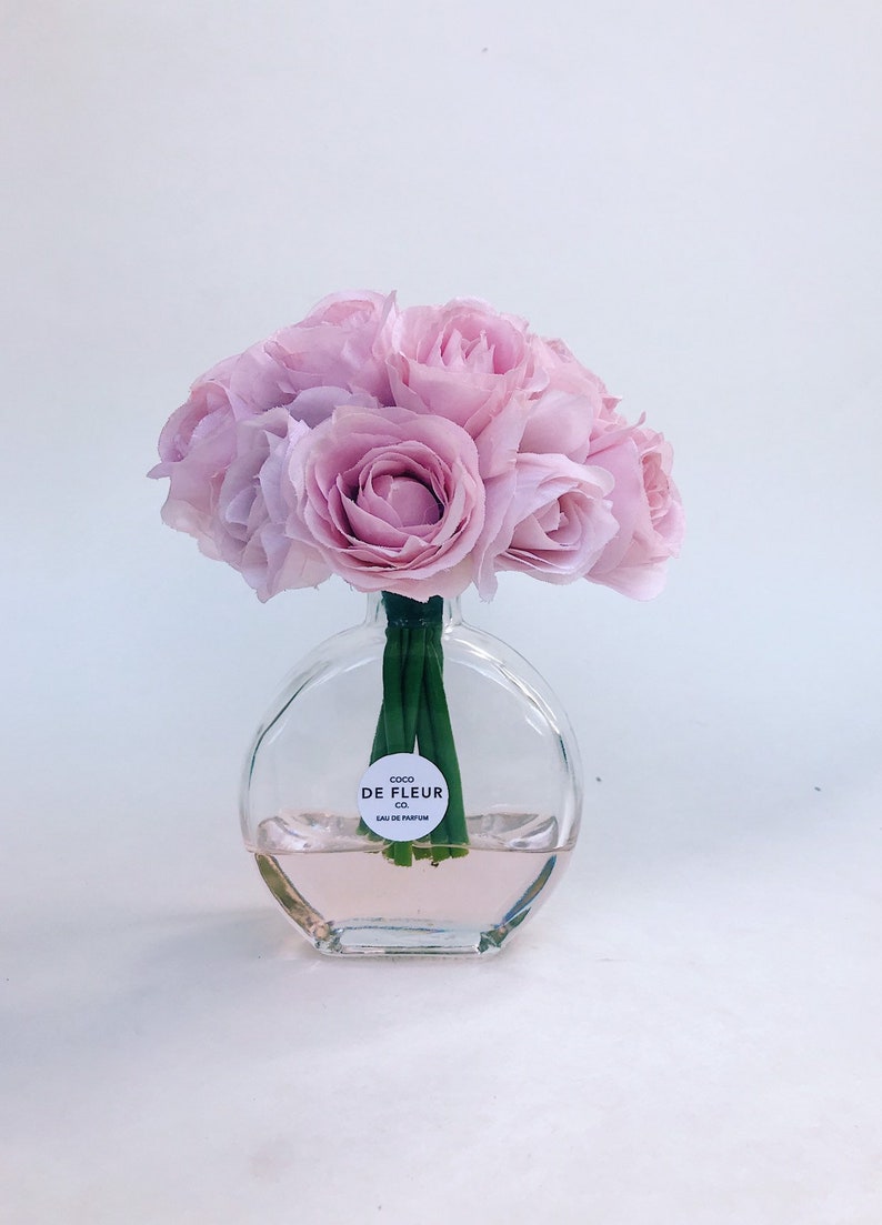 7 Pink Roses In Pink Perfume Bottle Vase Chanel Option Available Free Us Shipping