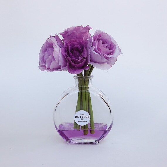 8 Purple Roses In Purple Perfume Bottle Vase Chanel Option Available Free Us Shipping