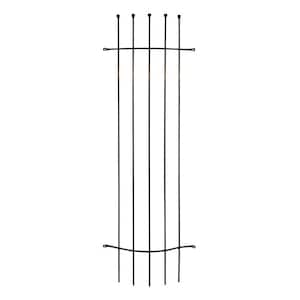 May include: Black metal garden trellis with six vertical bars and two horizontal bars. The trellis is approximately 1.2 metres tall.