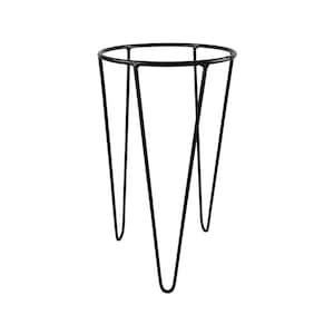 May include: Black metal plant stand with a circular top and three legs.