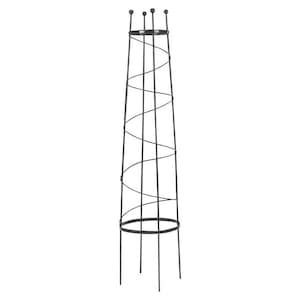 May include: Black metal garden trellis with a spiral design. The trellis is 1.8 metres tall and has a 30 cm diameter.