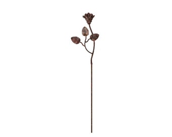 Rose with Leaf - Metal Flower Garden Stake, Decorative Garden Stakes - Pack of 3