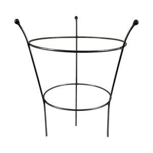 May include: Black metal plant support with two circular hoops. The support has three legs with black plastic tips.