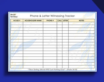 Letter & Phone Witnessing Tracker, JW - Digital PDF, JW Ministry Organizer