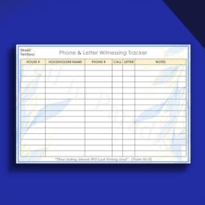 Letter & Phone Witnessing Tracker, JW - Digital PDF, JW Ministry Organizer