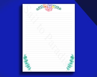 Green Petals with Bouquet -  Writing Paper JW - Stationary - JW Gifts - Ruled & Blank Version included