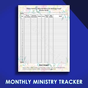 Monthly Field Service Tracker, JW Digital PDF, JW Ministry Organizer image 1