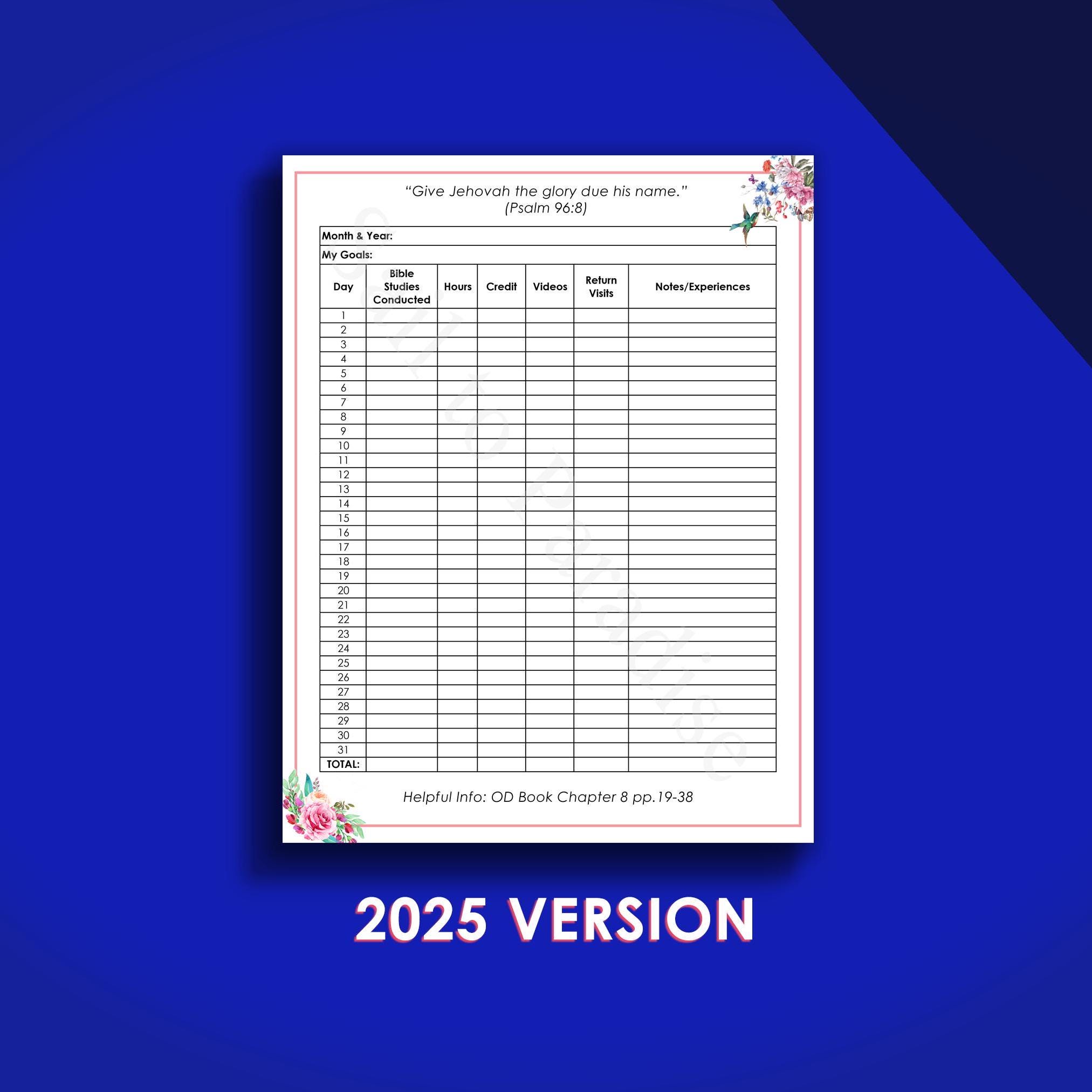 Servicetracker Pdf Monthly Field Service Tracker, JW - Digital PDF, JW Ministry Organizer ...