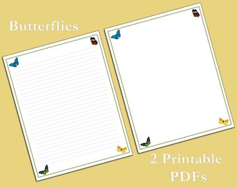 Butterflies Stationery - Writing Paper JW - Stationary - JW Gifts - Instant Download - Ruled & Blank Version included